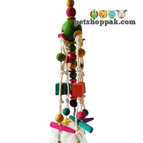 parrot toys wooden ball rope hanging